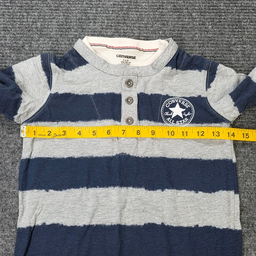 Converse All Star Striped Layered Henley Shirt Boy's Size 8-10 Yrs Grey Navy
